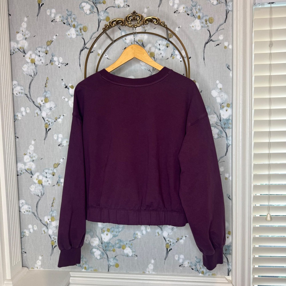 Z by Zella Womens Plum Purple Organic Cotton V-Neck Cropped Sweatshirt Large - Picture 6 of 7